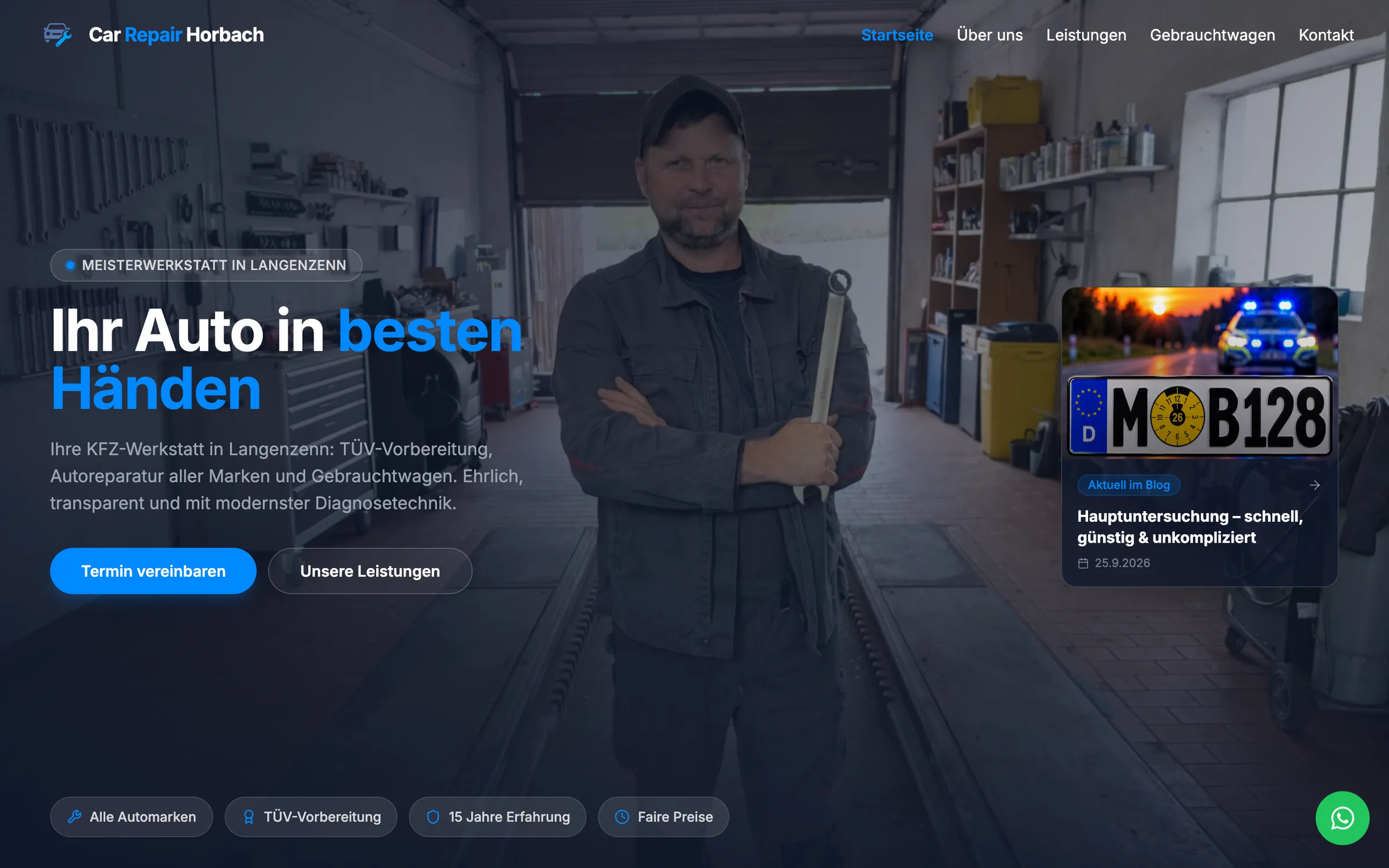 Startseite der Website von Car Repair Horbach