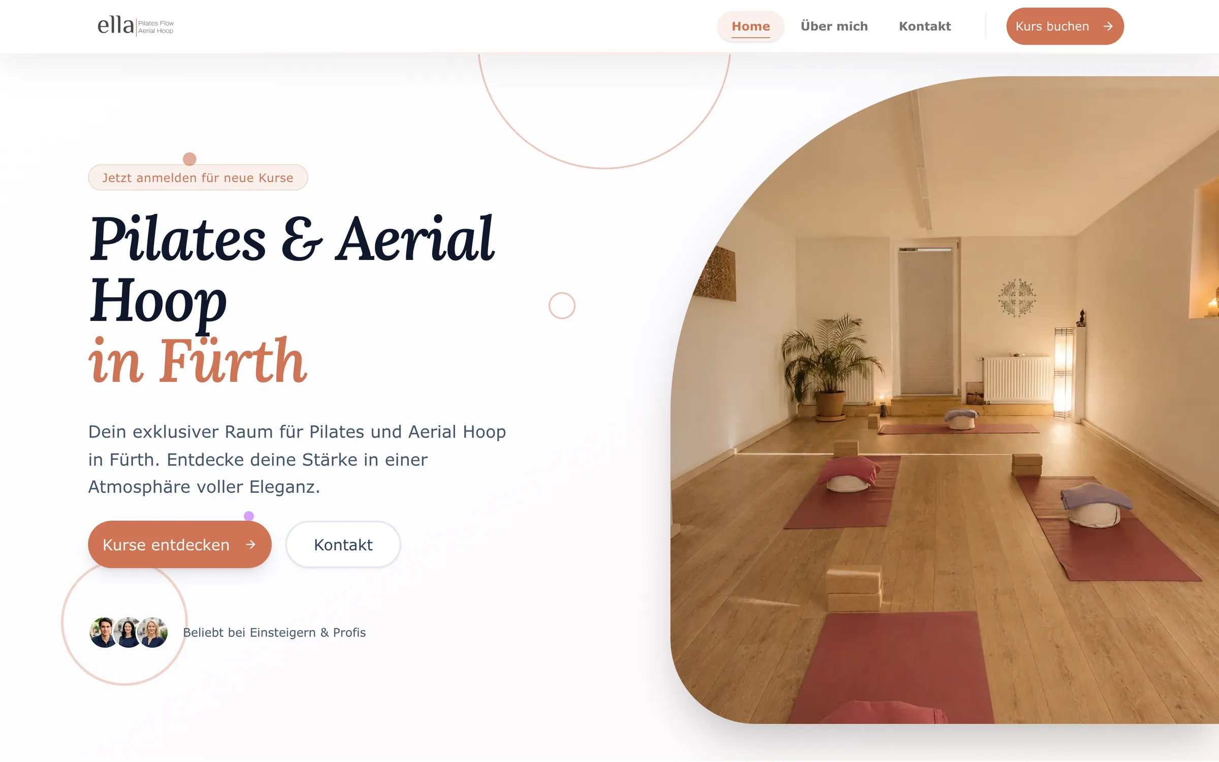 Startseite der Website von Ella Pilates aus Fürth
