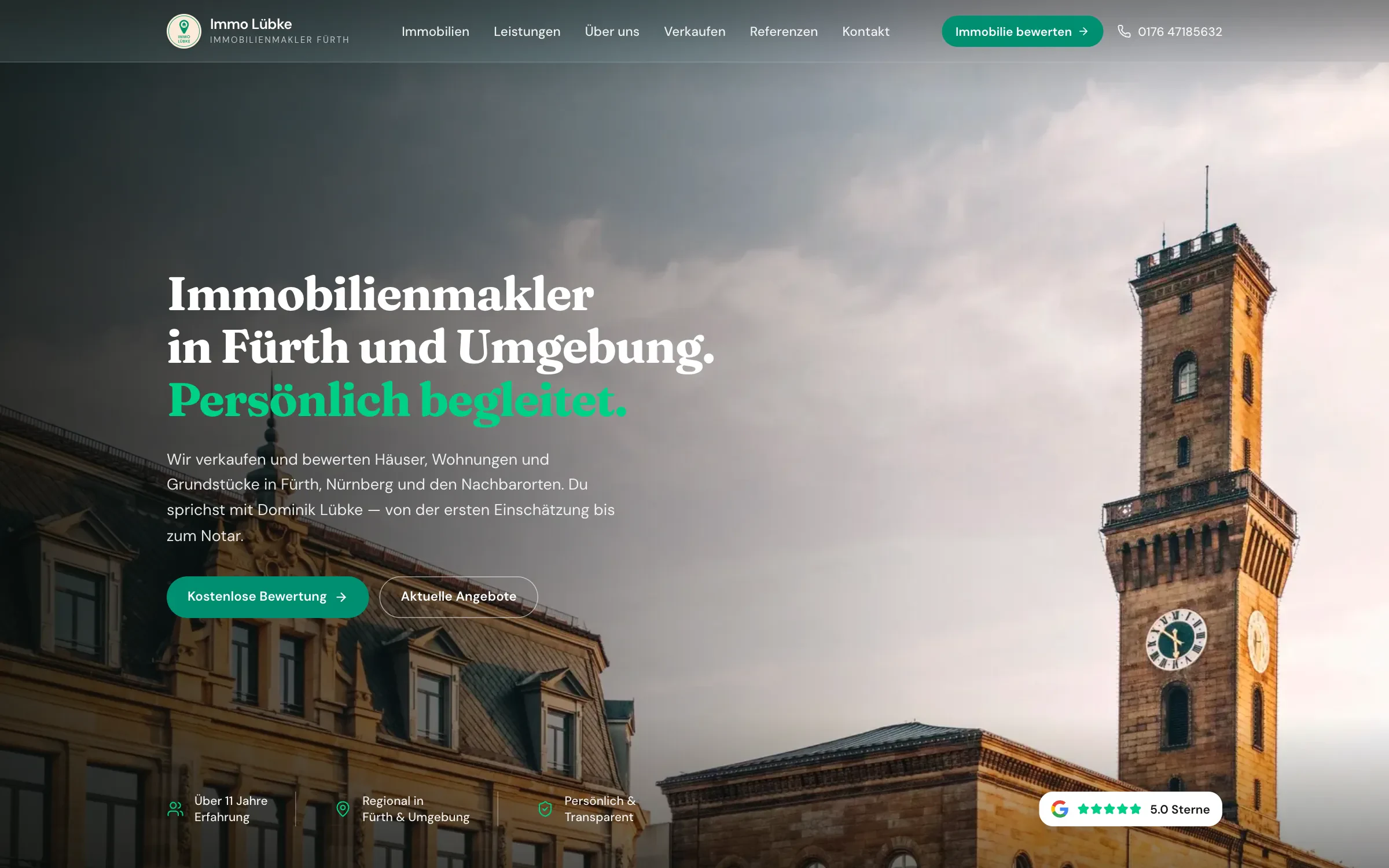 Startseite der Website von Immo Lübke aus Fürth