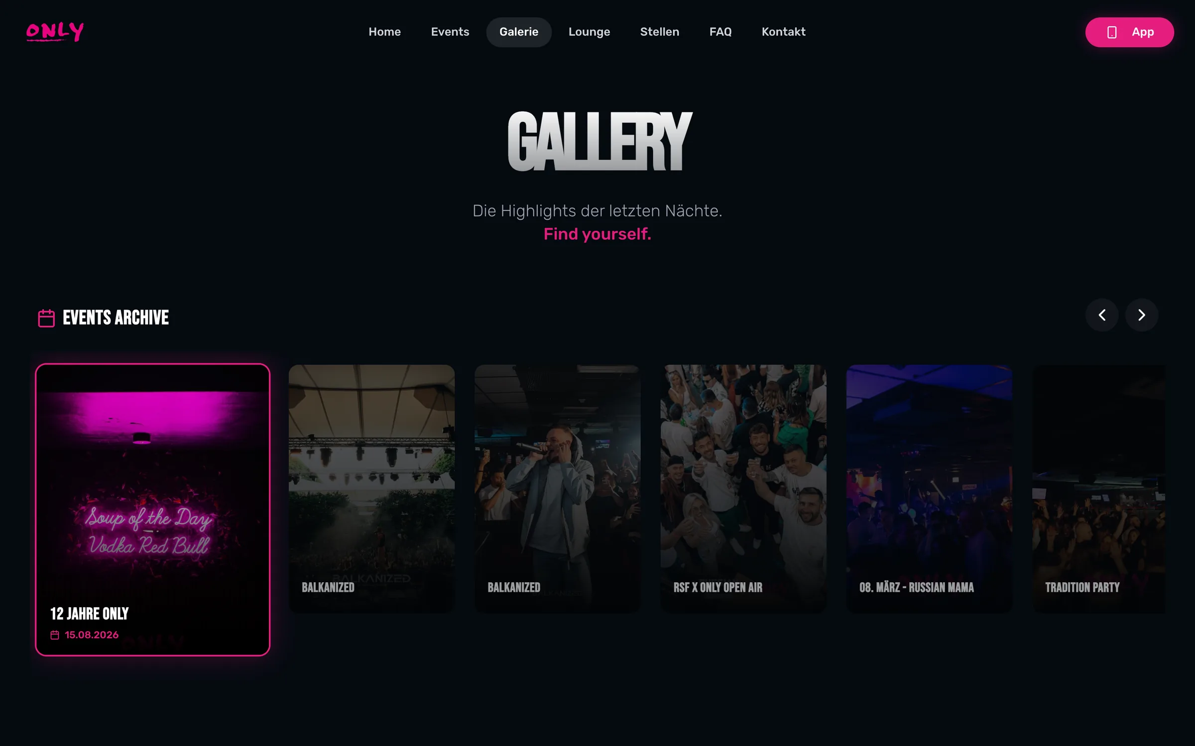 Galerie mit den Fotos der letzten Partynächte auf der Website von Only Nürnberg