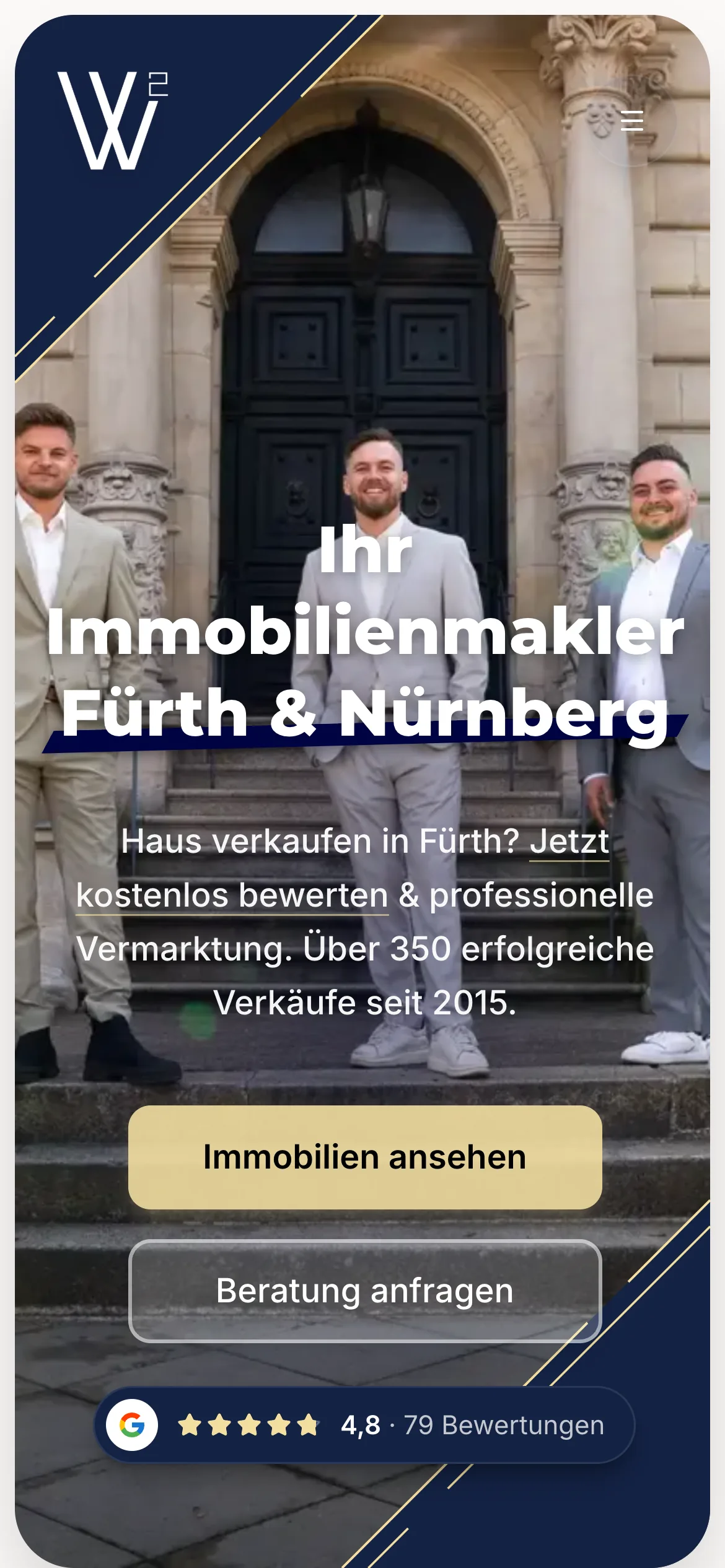 Website von W² Immobilien auf dem Smartphone